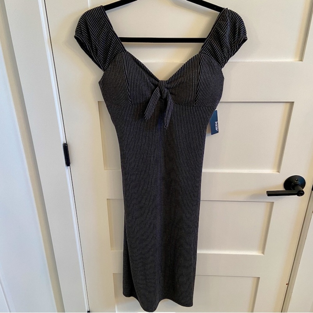 Ardene Black and Gray Striped Ribbed Dress